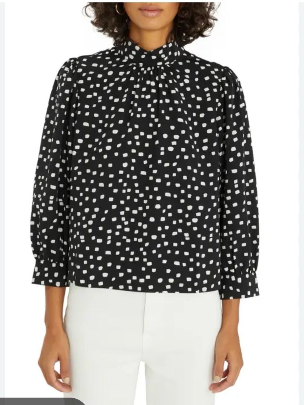 Sanctuary Black Blouse with White Square Dot Print